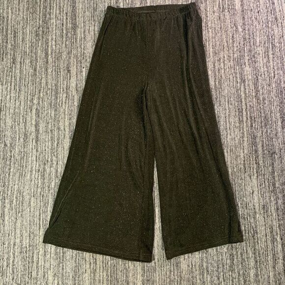 Womens Sz Large Pull On Wide Leg Pants Holiday Olive Green All Over Sparkle USA - Picture 1 of 6